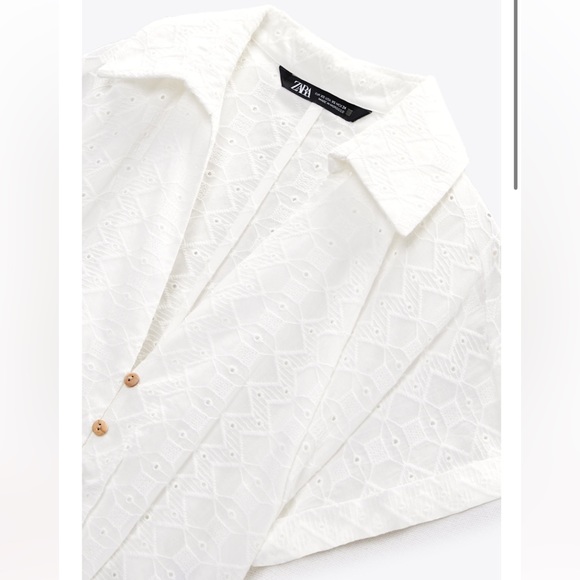 ZARA OPENWORK EMBROIDERED MIDI SHIRT DRESS - Picture 6 of 7